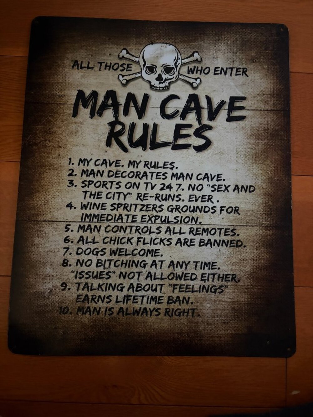 Man Cave Rules Tin Metal Sign - Funny Garage Bar Wall Decor